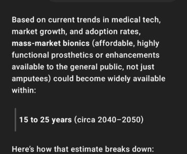 I asked ChatGPT for an estimate on the progression of bionics