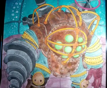 "I'm ready for dream time, Mr. Bubbles." Just finished this Big Daddy from Bioshock! On a big piece of bristol paper, at 19" x 24", watercolors and ink. 🌊🏙🌊
