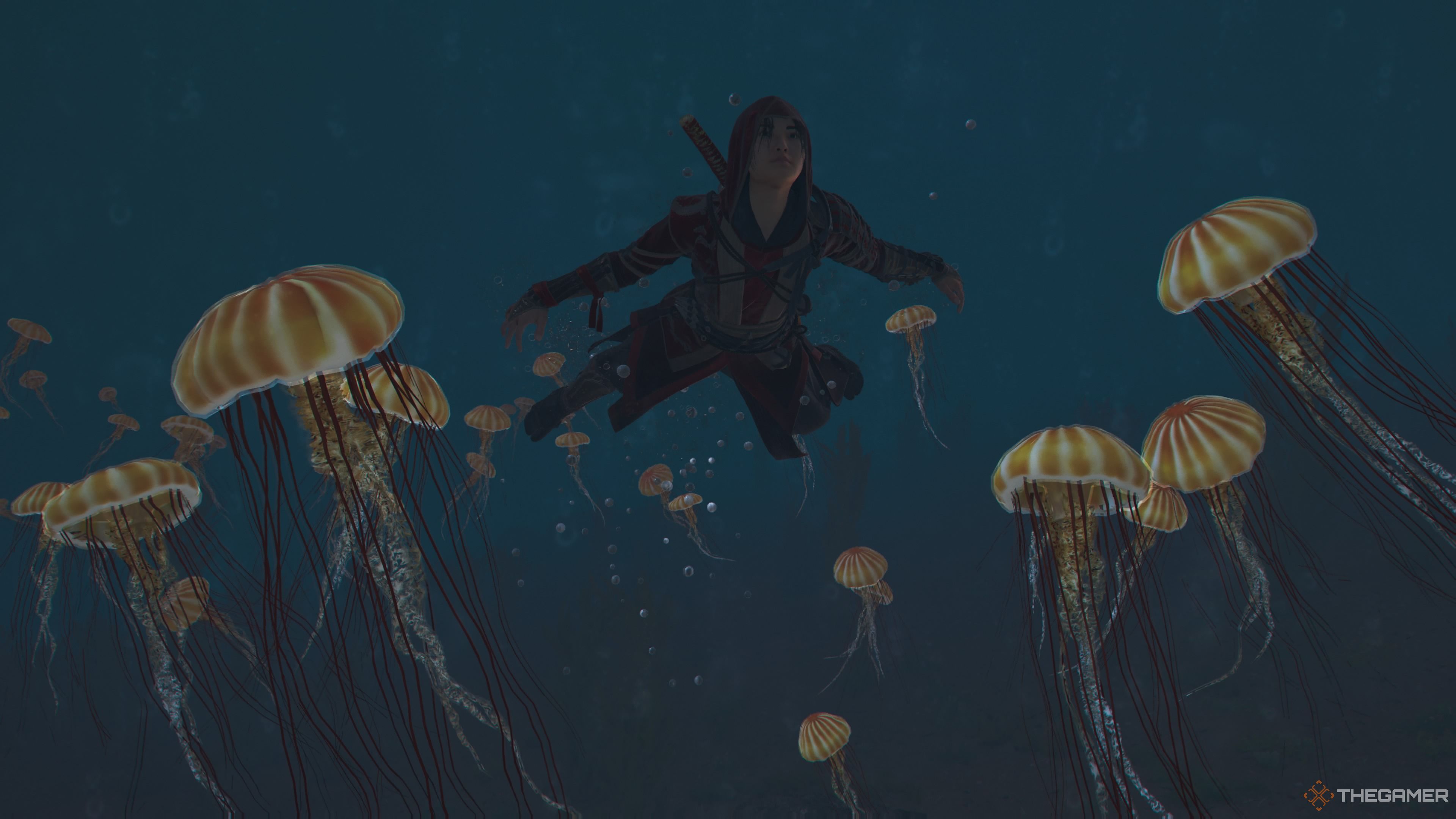 Naoe with jellyfish in Assassin's Creed Shadows.
