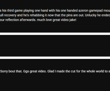 In his vid, NakeyJakey gets irate at a struggling player. Self-reflecting, he realizes he was being toxic, swearing it off. Turns out, said player was on his 3rd game with a onehanded mouse... after mangling a hand in a tablesaw accident.