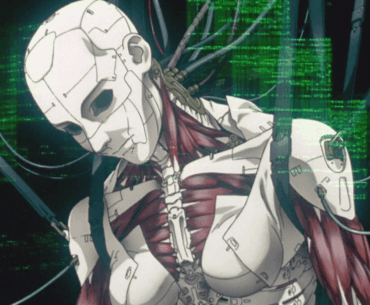 I noticed lots of cyberpunk art depicts someone connected to cables keeping them in place or sustaining them. Is it supposed to represent the "puppet on strings" motif? (potential spoilers in images)