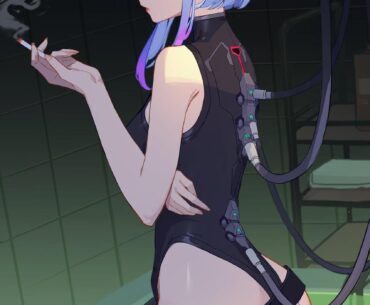 A cyberpunk siren exhaling smoke and secrets.