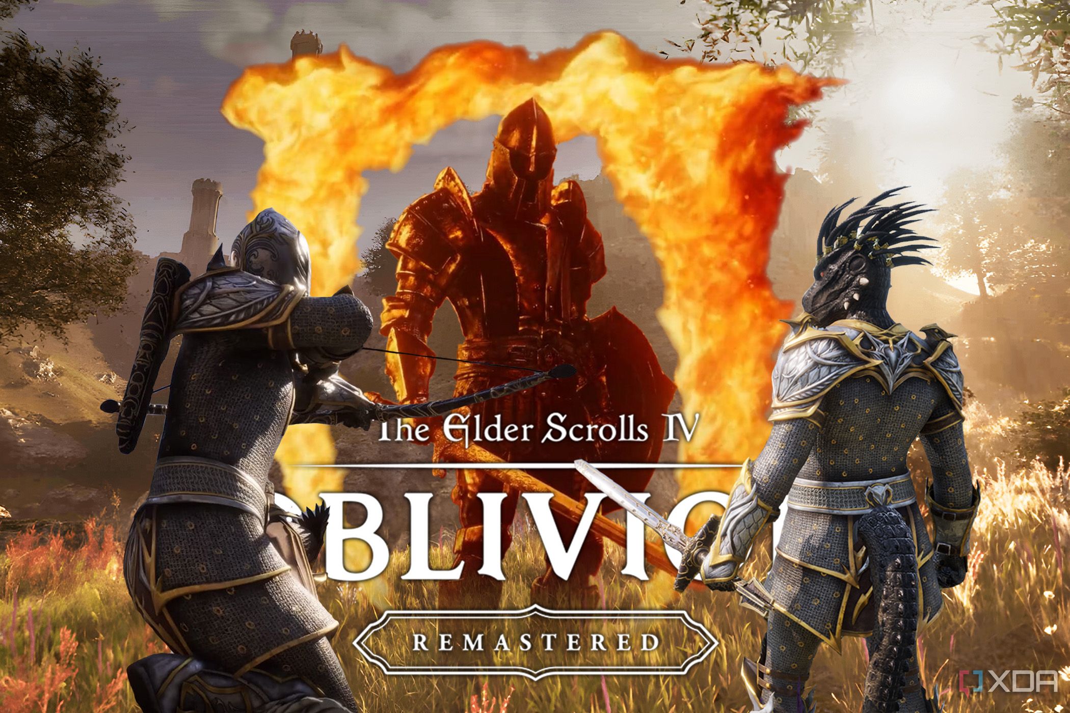 Oblivion Remastered Logo with characters in front