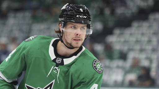 Miro Heiskanen starts Game 4 for the Stars after missing 42 games with knee injury Dallas Stars defenseman Miro Heiskanen warms up before Game 4 of a second-round NHL hockey playoff series against the Winnipeg Jets in Dallas, Tuesday, May 13, 2025. (AP Photo/Gareth Patterson)