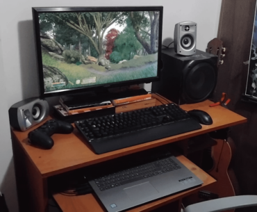 I decided to show you my "setup" when I discovered this subreddit. The monitor is on top of 2 chess sets and 4 books connected to a laptop with the screen removed because it broke.