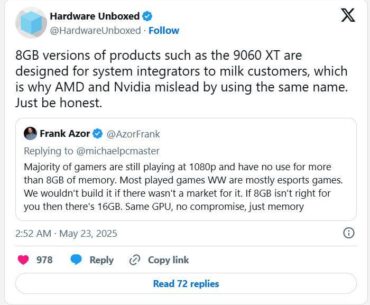 AMD defends RX 9060 XT 8GB, says majority of gamers have no use for more VRAM