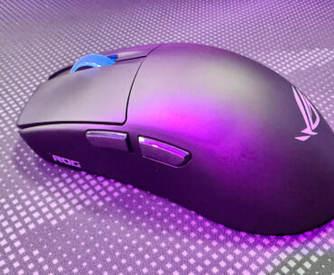 Asus ROG Harpe II Ace gaming mouse on a mousepad at Computex 2025.
