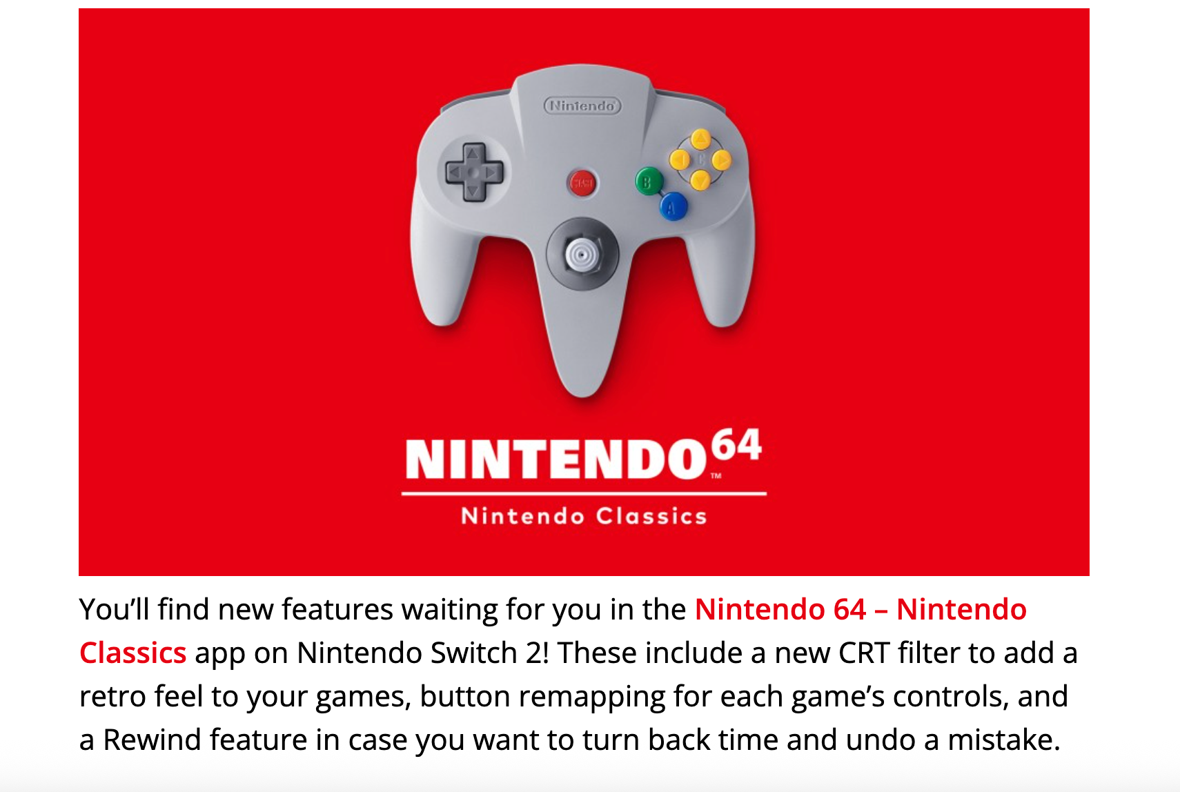 Nintendo 64 Features on Switch 2