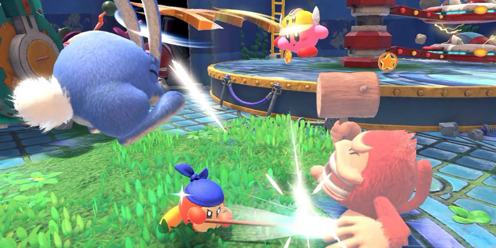 Kirby and Bandanna Waddle Dee in Kirby and the Forgotten Land