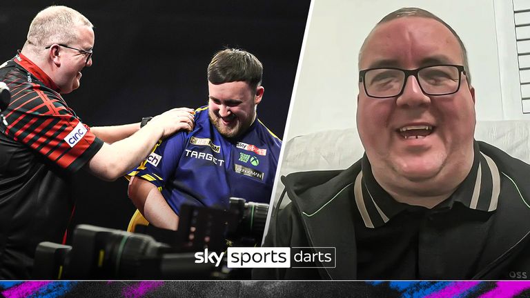 Luke Littler celebrates victory against Stephen Bunting during night four of the Premier League