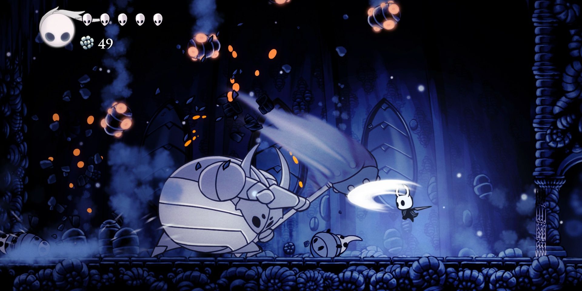 Fighting False Knight in Hollow Knight