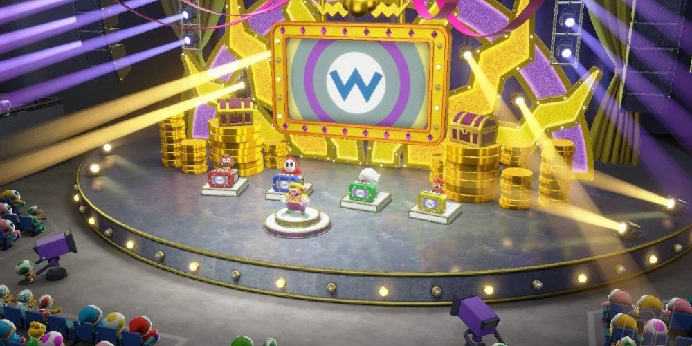 Playing Wario's Showdown minigame in Super Mario Party Jamboree.
