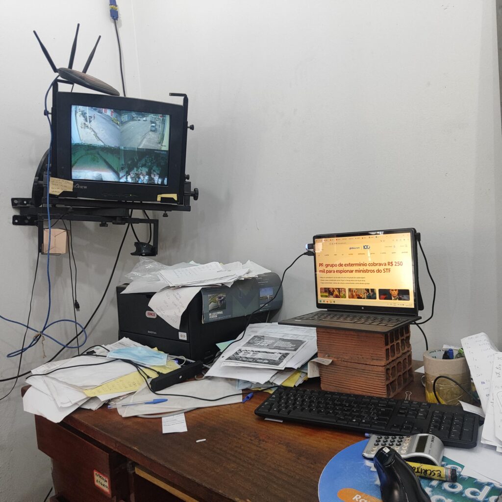 At work. Chinese tablet and some bricks to ajust the height