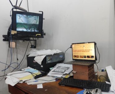 At work. Chinese tablet and some bricks to ajust the height