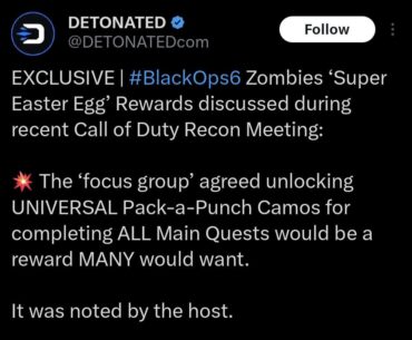 Apparently, *one of* the Super EE rewards are gonna be unlocking the Pack-a-Punch camos as regular, universal camos across Zombies, Multiplayer, and Warzone.