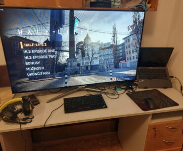 My former dorm room setup. The TV and keyboard have been trash-picked.