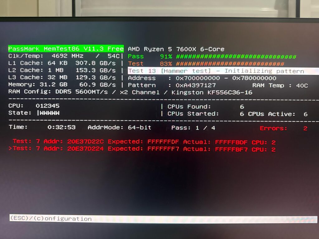 Memtest86 erros