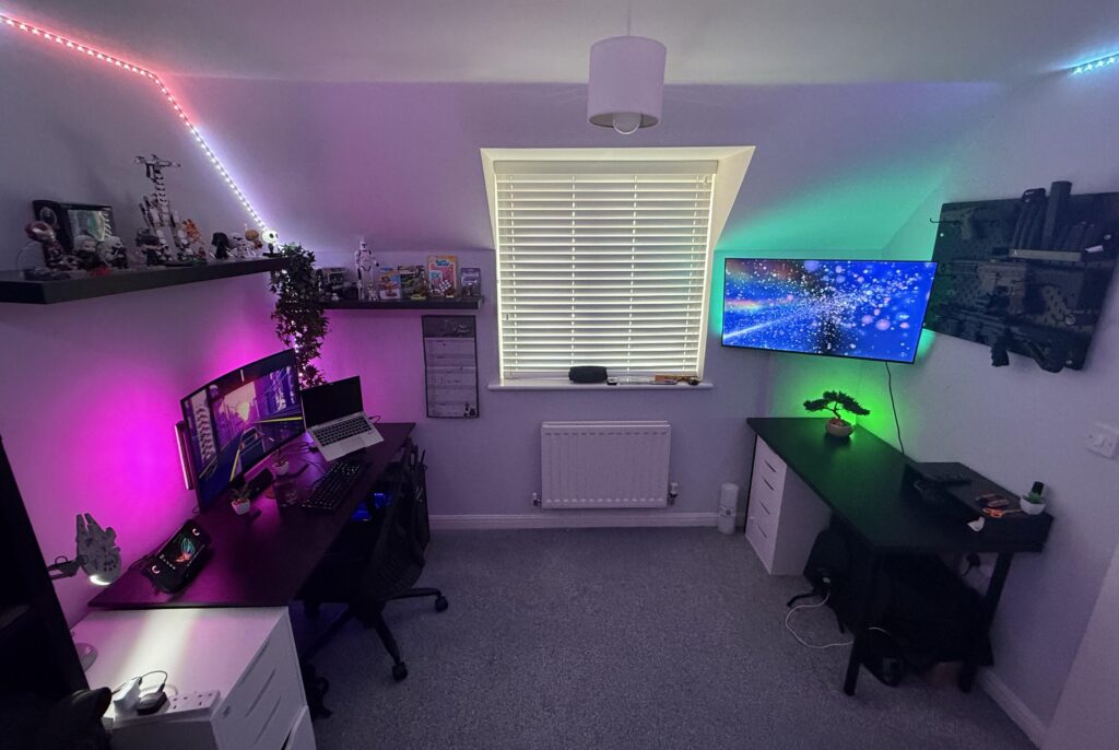 Office during the day. Games room at night Office during the day. Games room at night