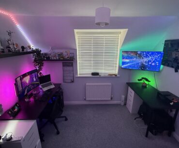 Office during the day. Games room at night