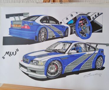 Several days of hard work : Need for Speed Most Wanted M3 GTR drawing, done on a 70x50cm/27x19inch size paper