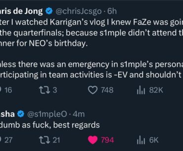 S1mple to ChrisJ Regarding Skipping Team Dinner