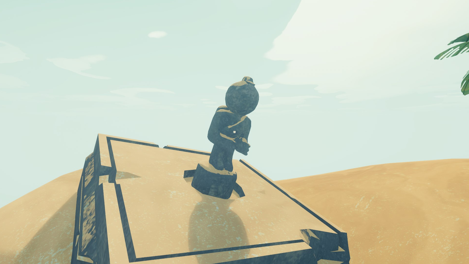 A statue of a scout in a sandy biome in Peak.