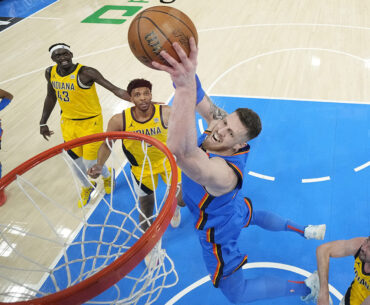 Isaiah Hartenstein 55 of the Oklahoma City Thunder drives to the basket against the Indiana Pacers during the second quarter in Game Seven of the 2025 NBA Finals at Paycom Center on June 22, 2025 in Oklahoma City, Oklahoma.