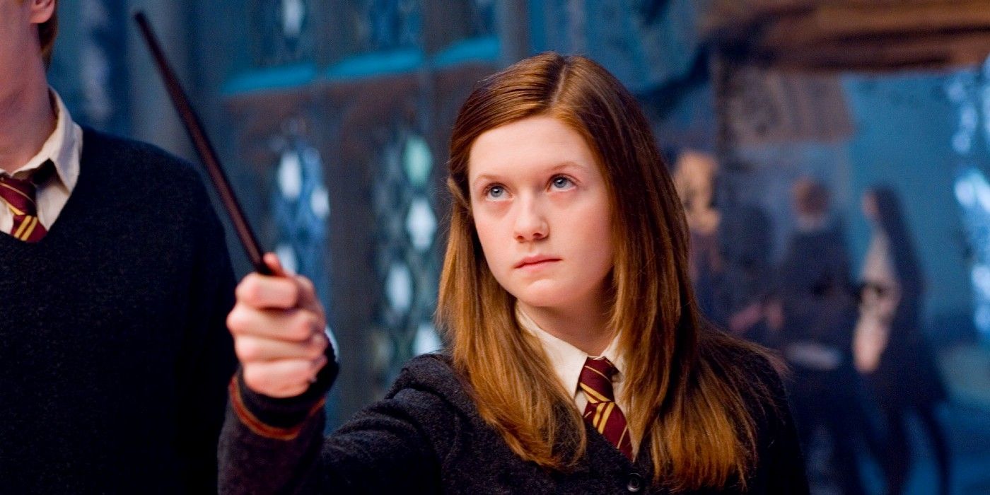 Ginny Weasley points her wand in Harry Potter and the Goblet of Fire 