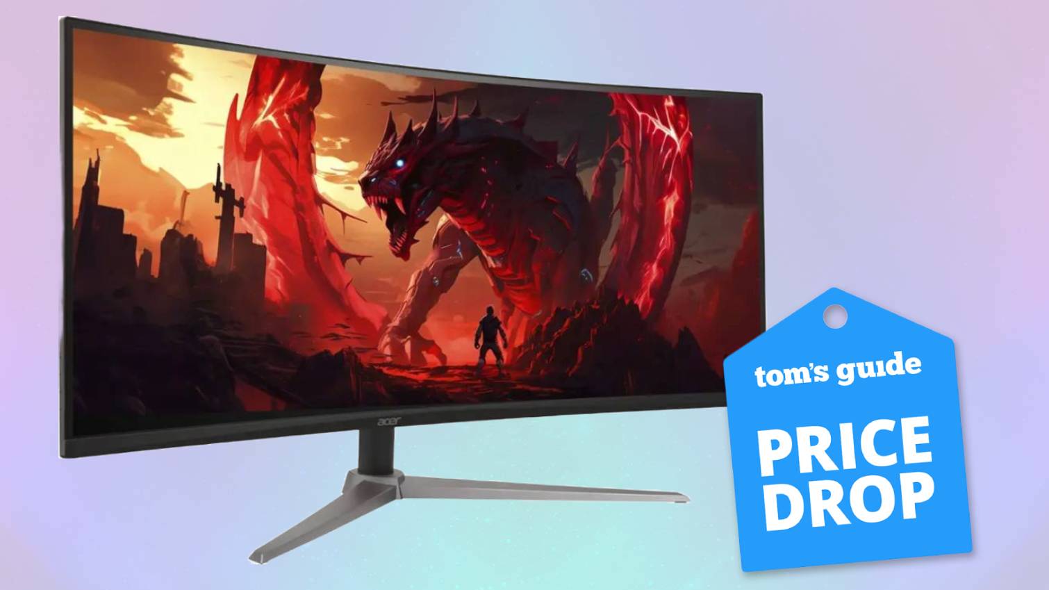 Score! This 34-inch ultrawide curved gaming monitor is only $299 at Best Buy right now Acer Nitro ED340CU Gaming Monitor on colored background with dragon graphic on display with Tom's Guide Price Drop badge
