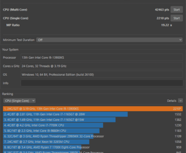 13900ks overclocked 5.7ghz Pcores 4.7 Ecores @1.38v max temps 74C at 331.5W