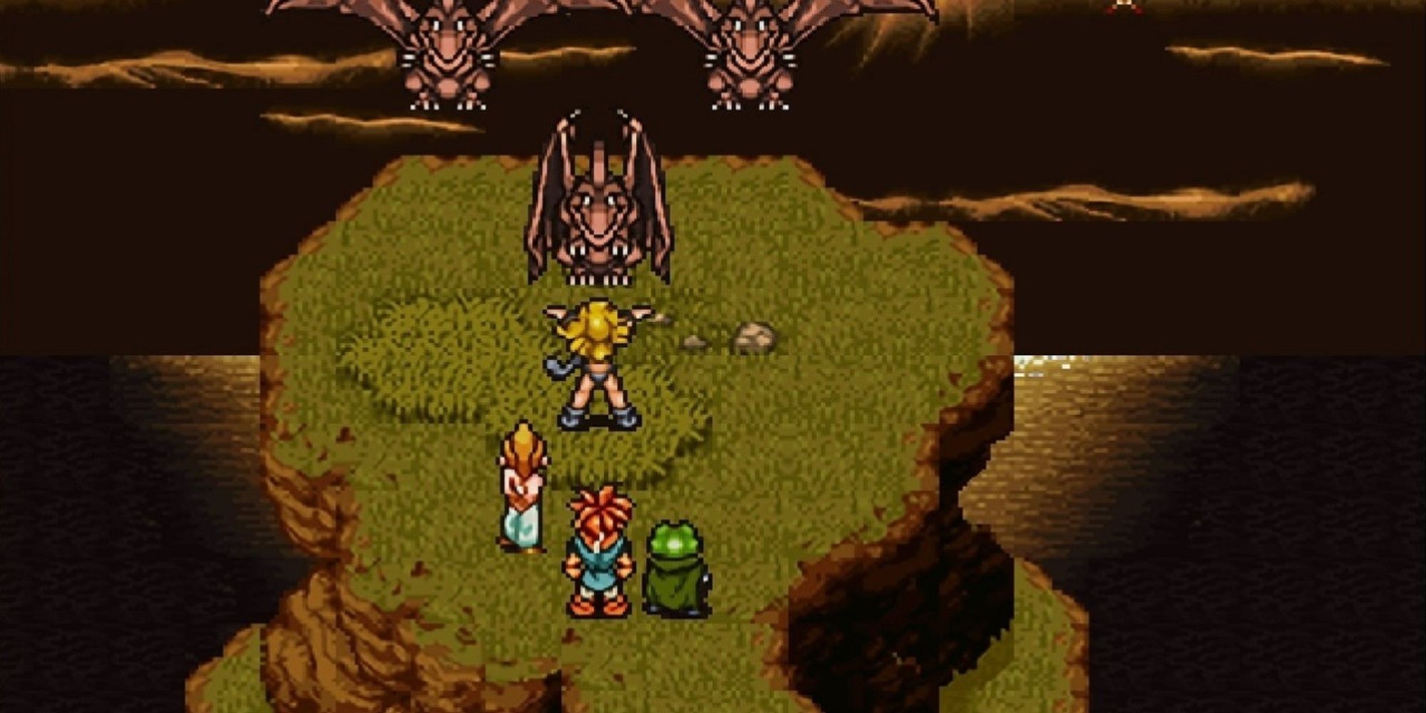 Fighting on a cliff in Chrono Trigger.