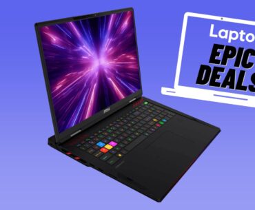 MSI Raider 18 HX gaming laptop against blue gradient background.