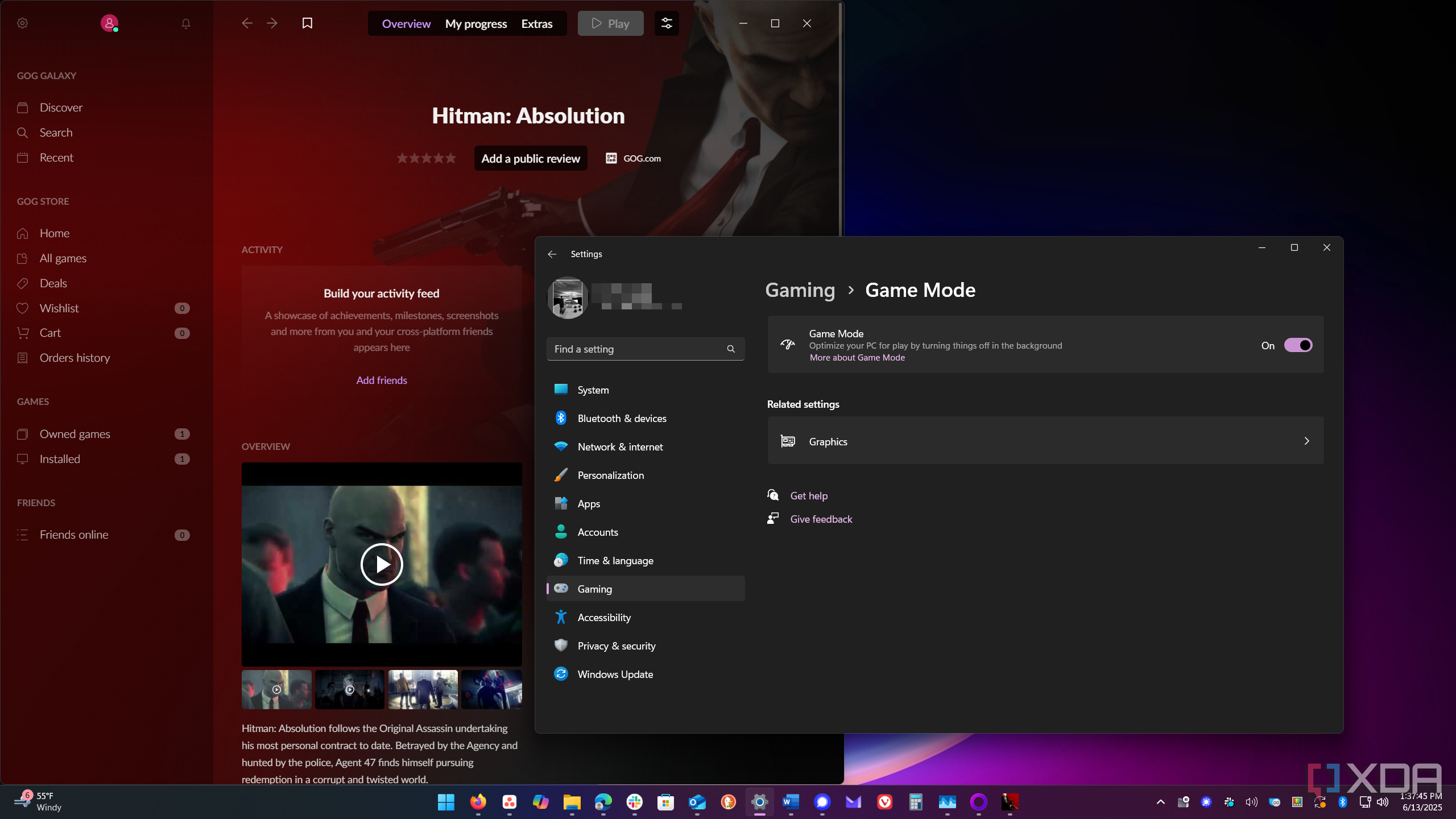 Shows enabling Game Mode for Hitman Absolution