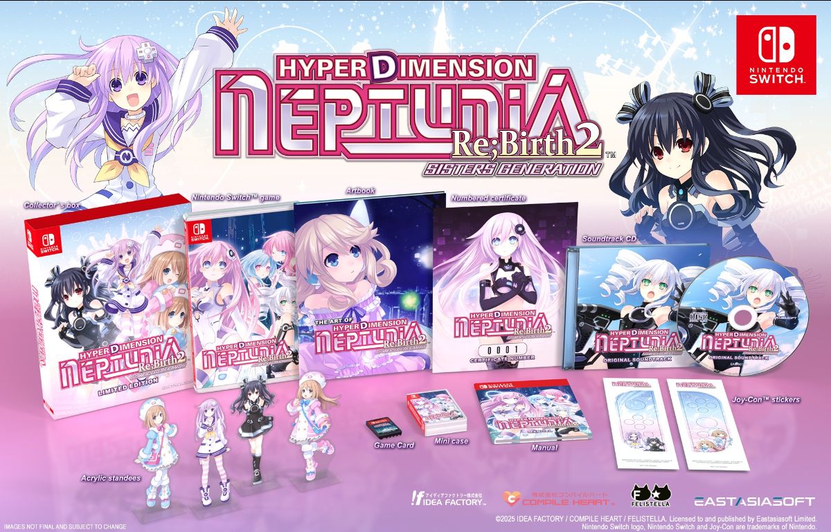 EastAsiaSoft Working To Release Hyperdimension Neptunia Re;Birth 2 On Nintendo Switch An image of all the contents of the Limited edition of Hyperdimension Neptunia Re;Birth 2