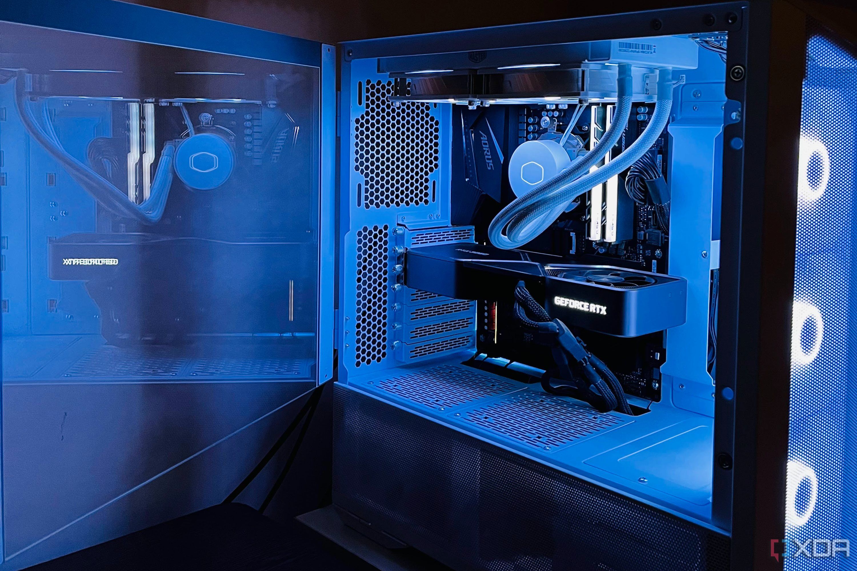 Closeup of a gaming PC with RTX 3080 FE