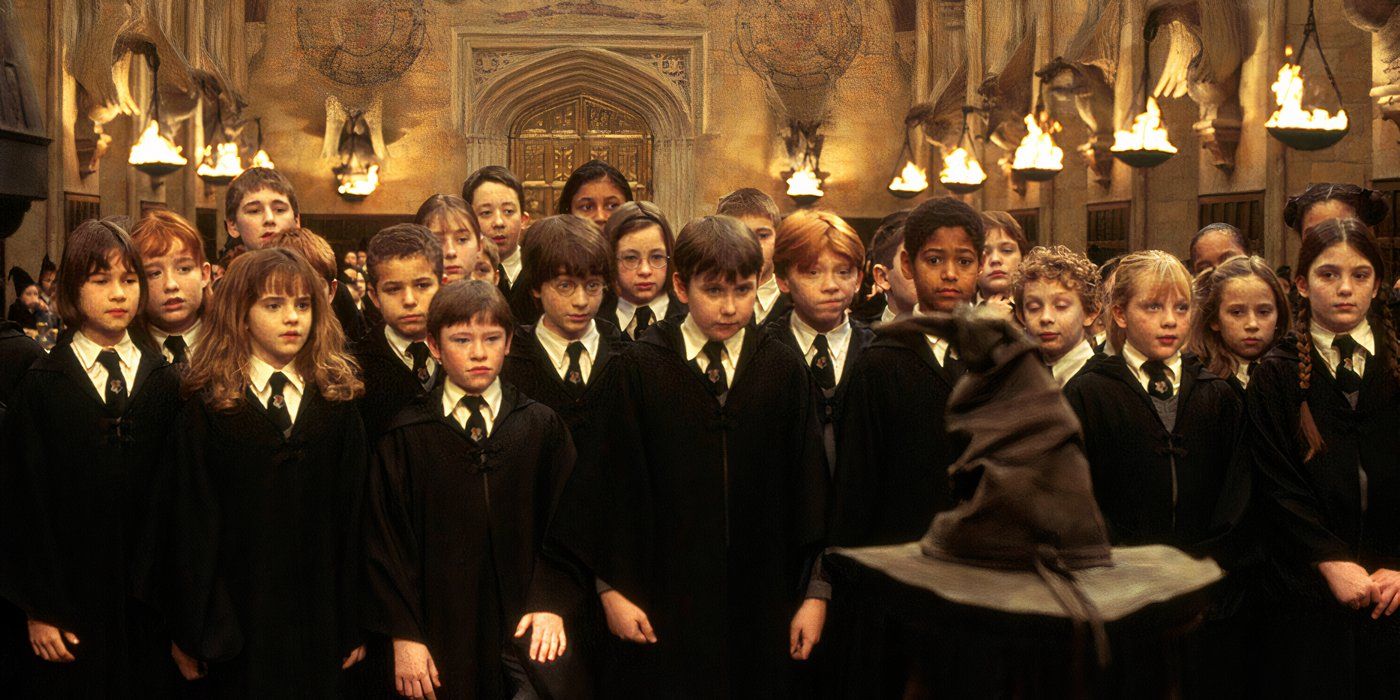 Hogwarts Students Looking at the Sorting Hat in Harry Potter and the Sorcerer's Stone