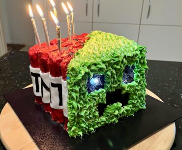 My 6yo couldn’t decide between a Creeper or TNT themed Minecraft birthday cake. Why not both?