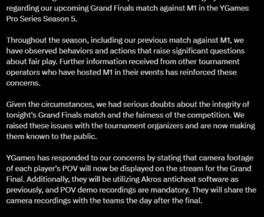 ENCE on X: We are issuing this statement to express our serious integrity concerns regarding our upcoming Grand Finals match against M1 in the YGames Pro Series Season 5.