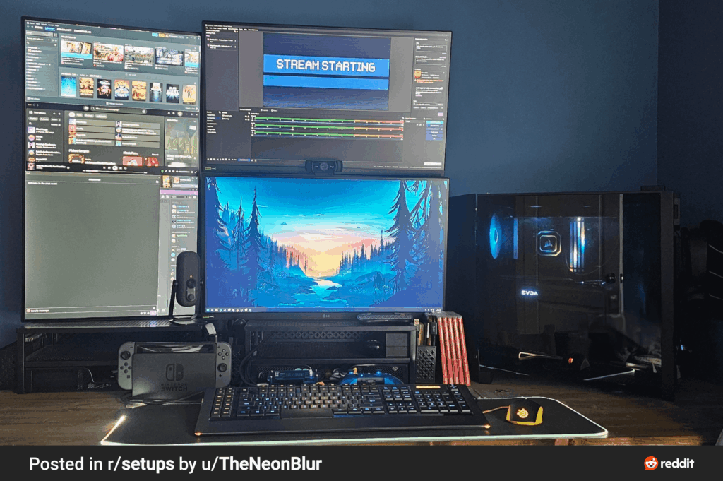 My desktop setup, currently working on my game console entertainment center. Updates to come.