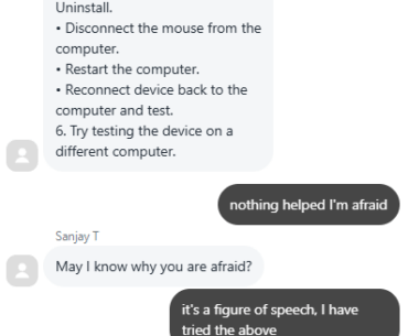 Logitech customer support conversations get a little bit too real