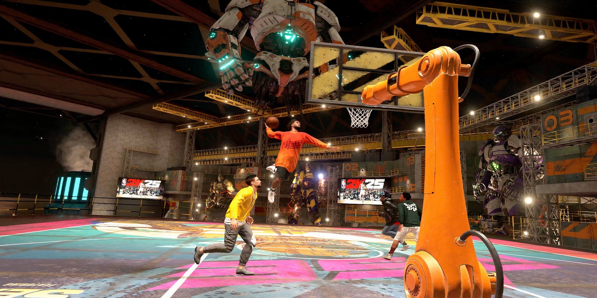 Player dunking on others in NBA 2K25