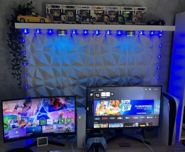 Father and son duo gaming station.