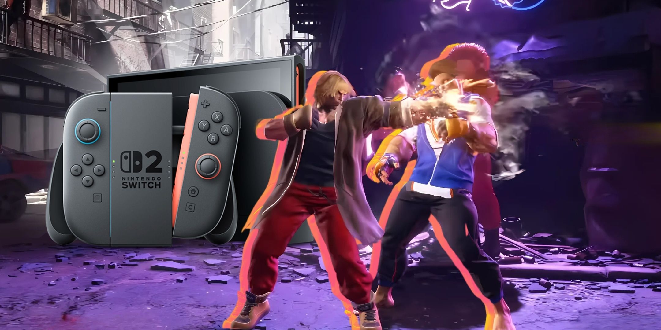A collage featuring gameplay from Street Fighter 6 and Nintendo Switch 2