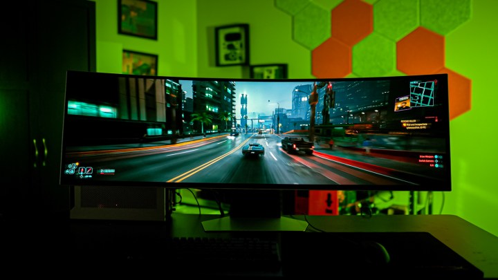 The Samsung Odyssey OLED G9 gaming monitor.