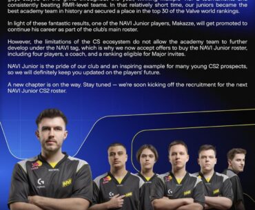 Navi is selling their academy roster, with Makazze promoted to main roster.