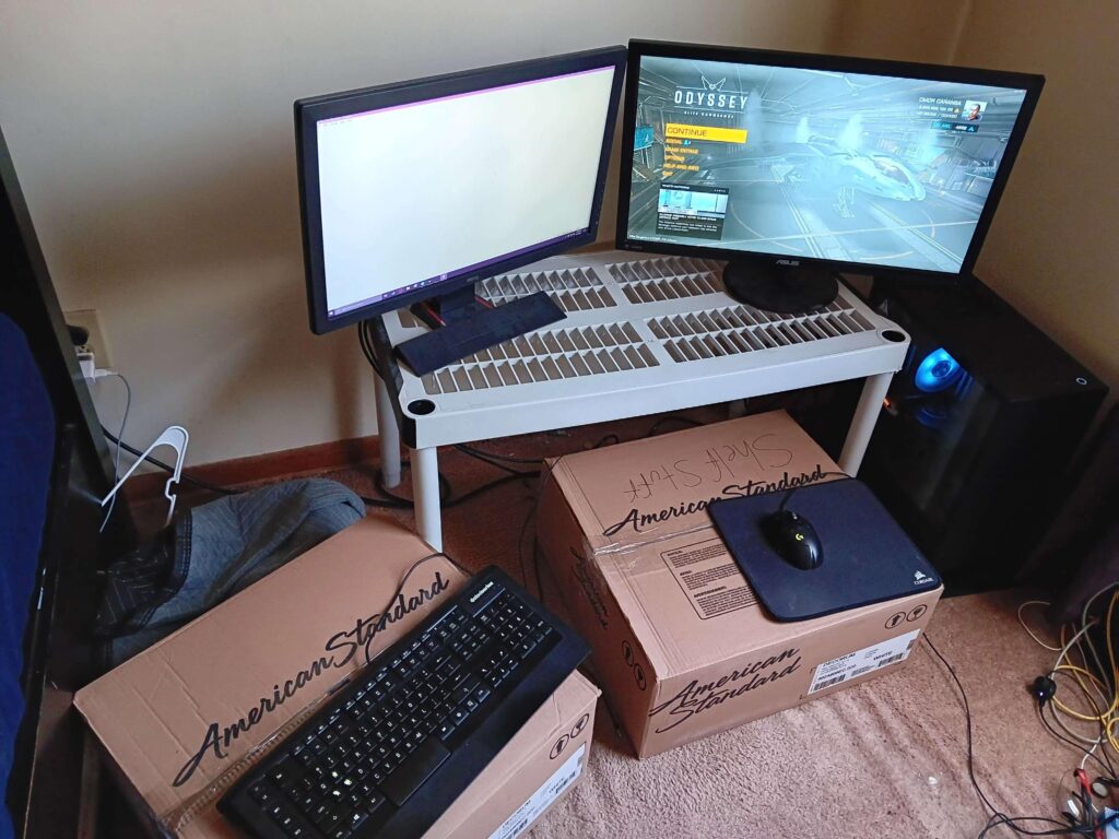 My buddy just moved into a new apartment and the mover dropped his desk out of the truck. This is the outcome until a new desk arrives.