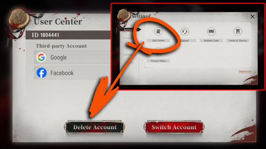 silver-and-blood-reroll-delete-account-pcgamesn Deleting a Silver and Blood account to reroll.