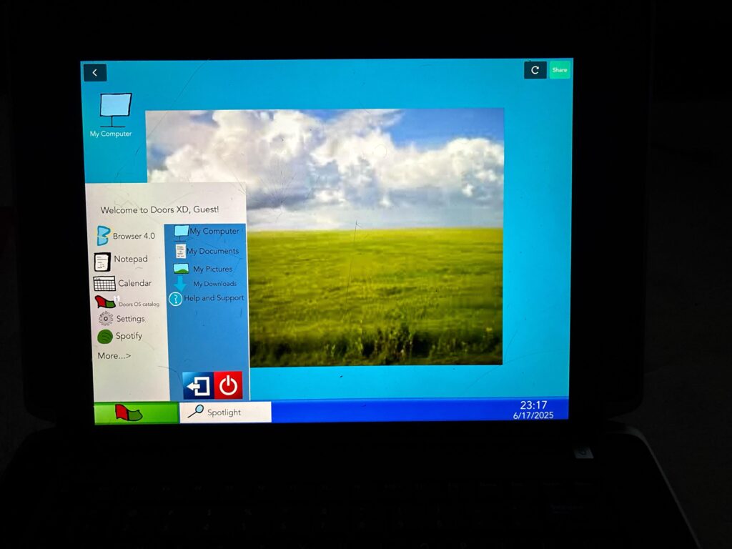 Working on a fake windows XP ripoff called “Doors XD”