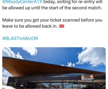Re-entry into the Moody Center will now be allowed until the start of the second match