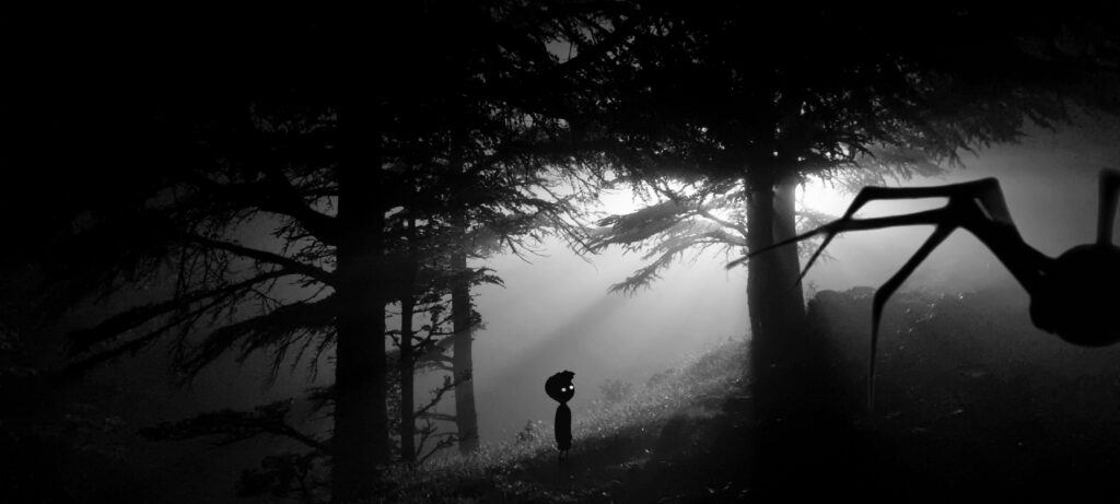 I took this picture of a forest at night and it reminded me of Limbo, so I added him